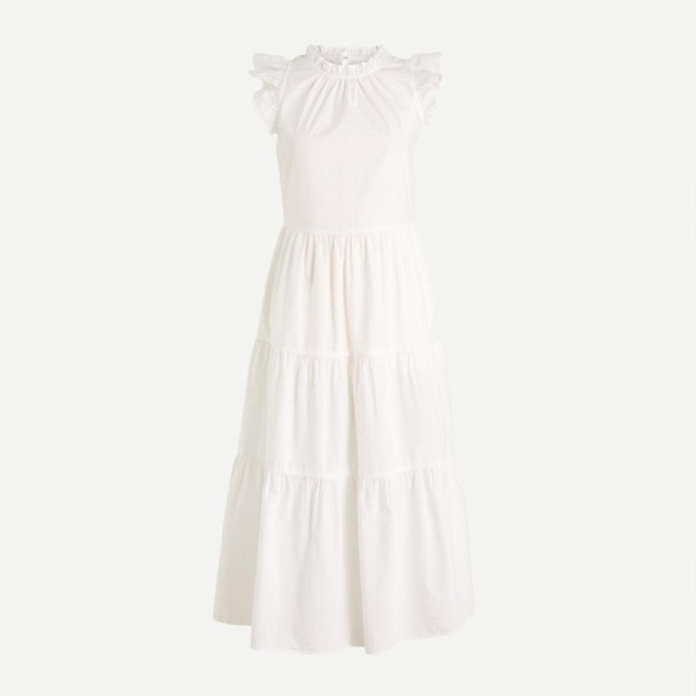 J Crew Tiered Ruffle Sleeve Cotton Poplin Dress XS Petite